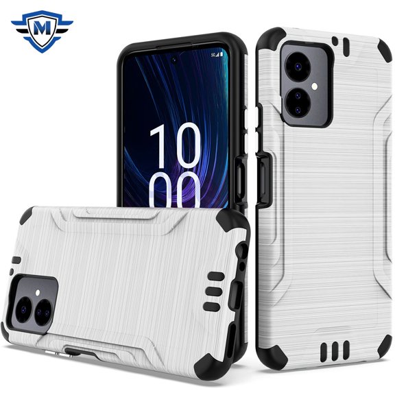 For Boost Mobile Celero SC 5G (2024) Ultimate Hybrid Slim Dual Layer Armor Metallic Brush Texture Hard PC TPU Rubber Shockproof Cover ,Xpm Phone Case [ Silver ]