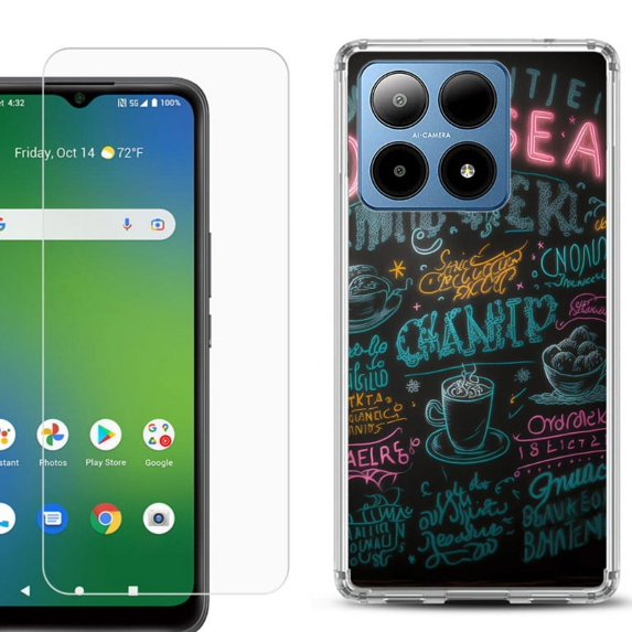 For Boost Mobile Summit 5G Shockproof Phone Case Cover with Tempered Glass Screen Protector, by OneToughShield - Abstract Menu