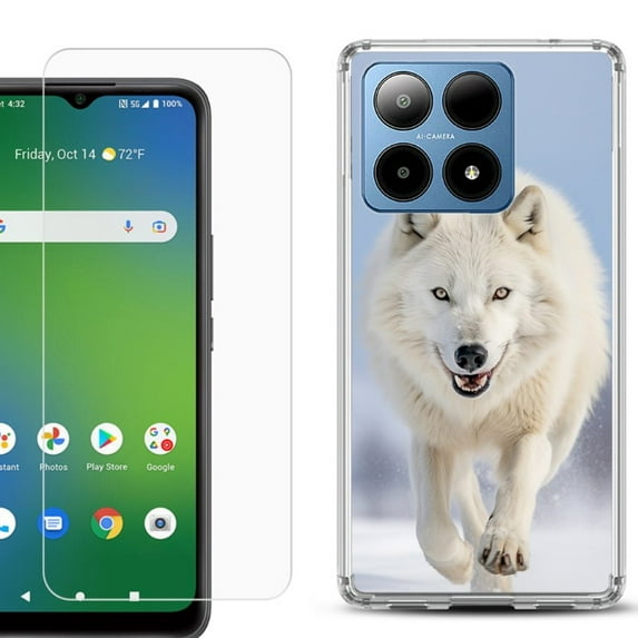 For Boost Mobile Summit 5G Shockproof Phone Case Cover with Tempered Glass Screen Protector, by OneToughShield - Arctic Wolf