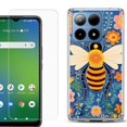thumbnail image 1 of For Boost Mobile Summit 5G Shockproof Phone Case Cover with Tempered Glass Screen Protector, by OneToughShield - Bee Flower, 1 of 2