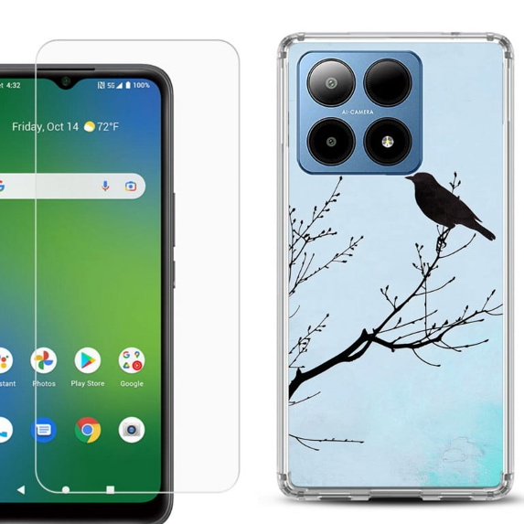 For Boost Mobile Summit 5G Shockproof Phone Case Cover with Tempered Glass Screen Protector, by OneToughShield - Bird at Dawn