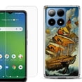 thumbnail image 1 of For Boost Mobile Summit 5G Shockproof Phone Case Cover with Tempered Glass Screen Protector, by OneToughShield - Butterfly Ship, 1 of 2