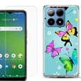 thumbnail image 1 of For Boost Mobile Summit 5G Shockproof Phone Case Cover with Tempered Glass Screen Protector, by OneToughShield - Butterfly, 1 of 2