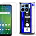 thumbnail image 1 of For Boost Mobile Summit 5G Shockproof Phone Case Cover with Tempered Glass Screen Protector, by OneToughShield - Cassette Blue, 1 of 2