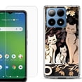 thumbnail image 1 of For Boost Mobile Summit 5G Shockproof Phone Case Cover with Tempered Glass Screen Protector, by OneToughShield - Cat Craft, 1 of 2