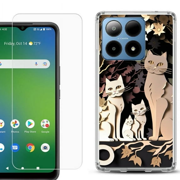 For Boost Mobile Summit 5G Shockproof Phone Case Cover with Tempered Glass Screen Protector, by OneToughShield - Cat Craft