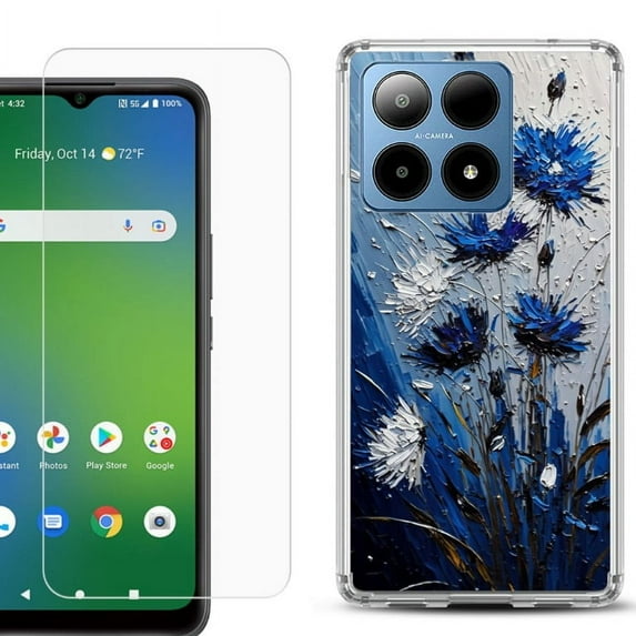 For Boost Mobile Summit 5G Shockproof Phone Case Cover with Tempered Glass Screen Protector, by OneToughShield - Cornflower