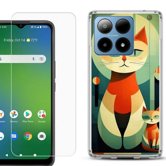 For Boost Mobile Summit 5G Shockproof Phone Case Cover with Tempered Glass Screen Protector, by OneToughShield - Cute Cats