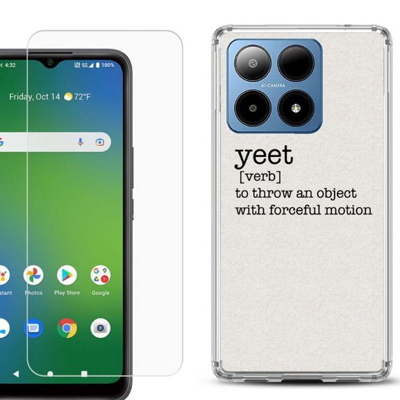 For Boost Mobile Summit 5G Shockproof Phone Case Cover with Tempered Glass Screen Protector, by OneToughShield - Dictionary/Yeet