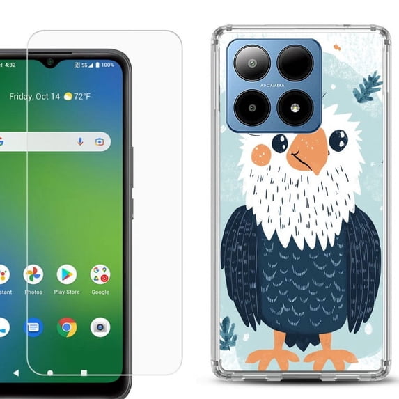 For Boost Mobile Summit 5G Shockproof Phone Case Cover with Tempered Glass Screen Protector, by OneToughShield - Eagle Smile