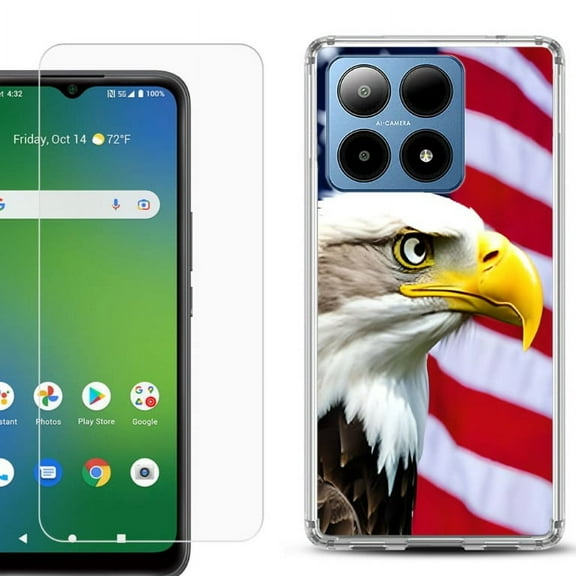 For Boost Mobile Summit 5G Shockproof Phone Case Cover with Tempered Glass Screen Protector, by OneToughShield - Eagle