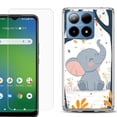 thumbnail image 1 of For Boost Mobile Summit 5G Shockproof Phone Case Cover with Tempered Glass Screen Protector, by OneToughShield - Elephant Smile, 1 of 2