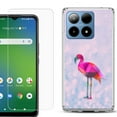 thumbnail image 1 of For Boost Mobile Summit 5G Shockproof Phone Case Cover with Tempered Glass Screen Protector, by OneToughShield - Flamingo / Polygon, 1 of 2