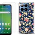 thumbnail image 1 of For Boost Mobile Summit 5G Shockproof Phone Case Cover with Tempered Glass Screen Protector, by OneToughShield - Floral Garden, 1 of 2