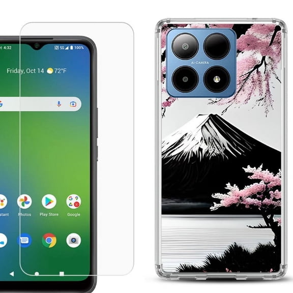 For Boost Mobile Summit 5G Shockproof Phone Case Cover with Tempered Glass Screen Protector, by OneToughShield - Fuji Sakura