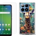 thumbnail image 1 of For Boost Mobile Summit 5G Shockproof Phone Case Cover with Tempered Glass Screen Protector, by OneToughShield - Giraffe Flower, 1 of 2