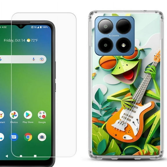 For Boost Mobile Summit 5G Shockproof Phone Case Cover with Tempered Glass Screen Protector, by OneToughShield – Grasshopper