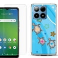 thumbnail image 1 of For Boost Mobile Summit 5G Shockproof Phone Case Cover with Tempered Glass Screen Protector, by OneToughShield - Happy Turtle, 1 of 2