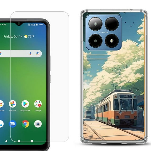 For Boost Mobile Summit 5G Shockproof Phone Case Cover with Tempered Glass Screen Protector, by OneToughShield - Kyoto Summer