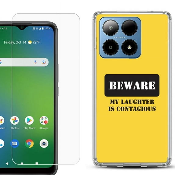 For Boost Mobile Summit 5G Shockproof Phone Case Cover with Tempered Glass Screen Protector, by OneToughShield - Laughter