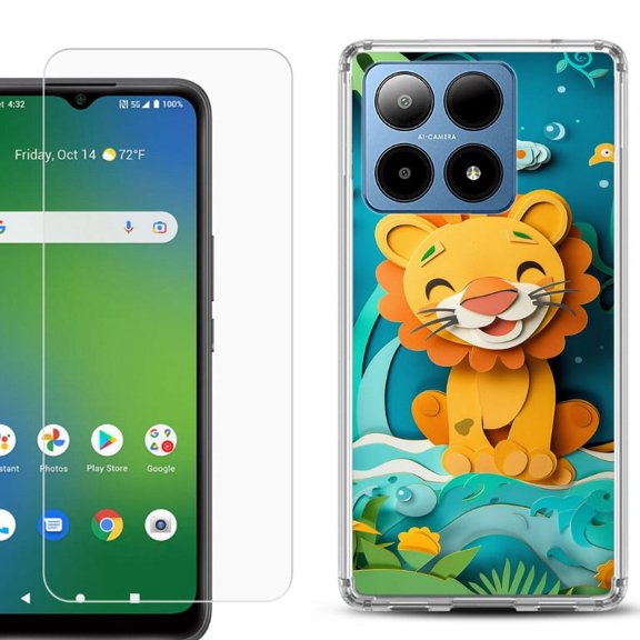 For Boost Mobile Summit 5G Shockproof Phone Case Cover with Tempered Glass Screen Protector, by OneToughShield - Lion Craft