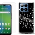thumbnail image 1 of For Boost Mobile Summit 5G Shockproof Phone Case Cover with Tempered Glass Screen Protector, by OneToughShield - Music Notes / Black, 1 of 2