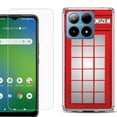 thumbnail image 1 of For Boost Mobile Summit 5G Shockproof Phone Case Cover with Tempered Glass Screen Protector, by OneToughShield - Phone Booth Red, 1 of 2