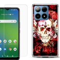 thumbnail image 1 of For Boost Mobile Summit 5G Shockproof Phone Case Cover with Tempered Glass Screen Protector, by OneToughShield - Rose Skull, 1 of 2