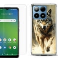 thumbnail image 1 of For Boost Mobile Summit 5G Shockproof Phone Case Cover with Tempered Glass Screen Protector, by OneToughShield - Running Wolf, 1 of 2