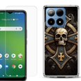 thumbnail image 1 of For Boost Mobile Summit 5G Shockproof Phone Case Cover with Tempered Glass Screen Protector, by OneToughShield - Skull Art, 1 of 2