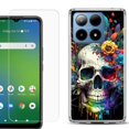 thumbnail image 1 of For Boost Mobile Summit 5G Shockproof Phone Case Cover with Tempered Glass Screen Protector, by OneToughShield - Skull Flower, 1 of 2