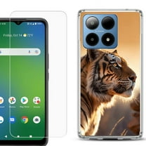 For Boost Mobile Summit 5G Shockproof Phone Case Cover with Tempered Glass Screen Protector, by OneToughShield - Tiger
