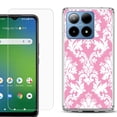 thumbnail image 1 of For Boost Mobile Summit 5G Shockproof Phone Case Cover with Tempered Glass Screen Protector, by OneToughShield - Victorian White/Pink, 1 of 2