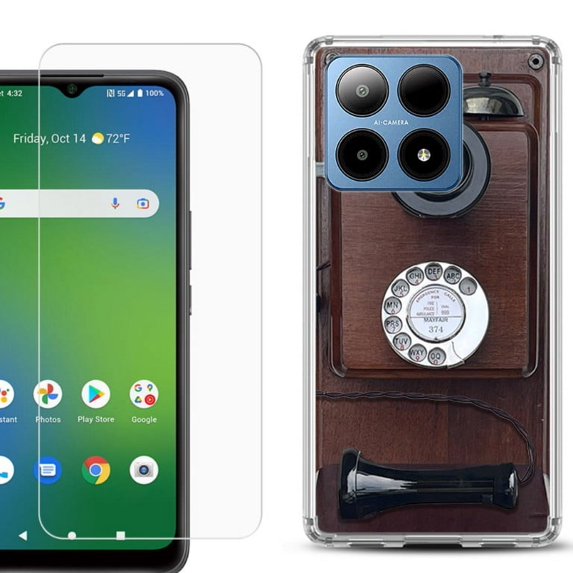 For Boost Mobile Summit 5G Shockproof Phone Case Cover with Tempered Glass Screen Protector, by OneToughShield - Vintage Payphone