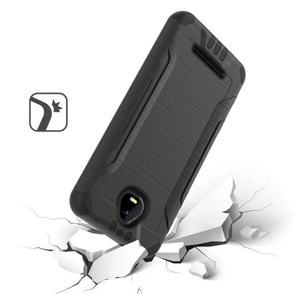 For Boost SCHOK Volt SV55 Tough Shockproof Hybrid Case Cover - Black