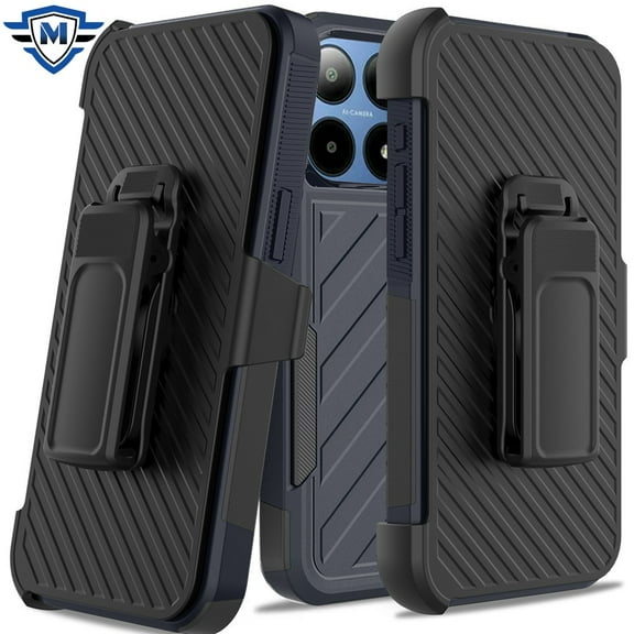 For Boost Summit 5G Premium Tough Hybrid Case with Belt Clip Holster, Shockproof Rugged Design, Textured 2in1 Non-Slip Cover, XPM Phone Case [Blue]