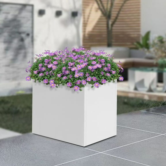 For Both Indoor And Outdoor Use, For Gardens, Entrances, Patios White Steel Cube Planter Box, Indoor Outdoor Planter, Square Outdoor Planter