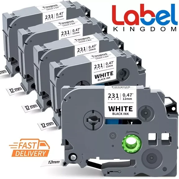 For Brother P-Touch Tze-231 Tz-231 Pt-D210 White 12Mm X 8M Label Maker Tape 5 Pk