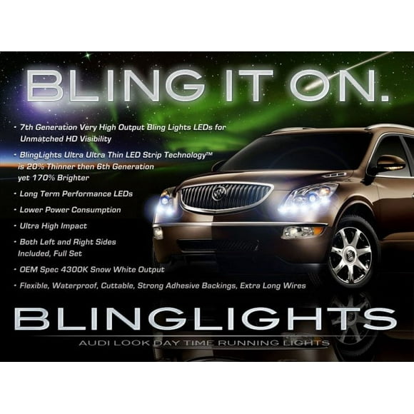 For Buick Enclave LED DRL Head Light Strips Day Time Running Lamps Pair