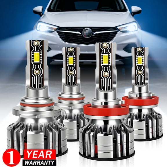 For Buick Encore 2013-2020 LED Headlight Replacement Bulbs 9005+H11 High Low Beam 6000K White 4PCS