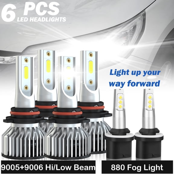 For Buick Rendezvous 2002-2007 Combo 9005 9006 880 LED Headlights+Fog Light 6X Bulbs White 500% Brighter than Halogen