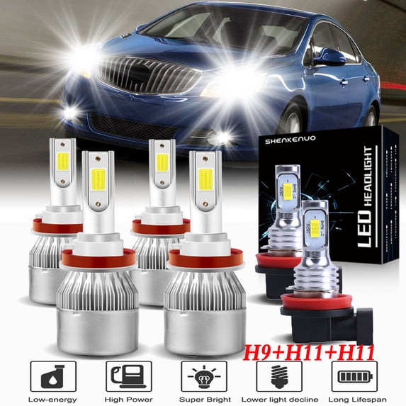 For Buick Verano 12-2017 Headlights H9 H11 High Low Beam+H11 Fog Light 6pc