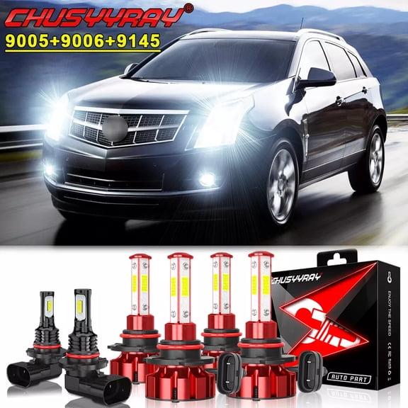 For CADILLAC SRX 2004-2009 LED Headlight High Low Beam Fog Light Bulbs Kit 6000K White Pure 6 Pack