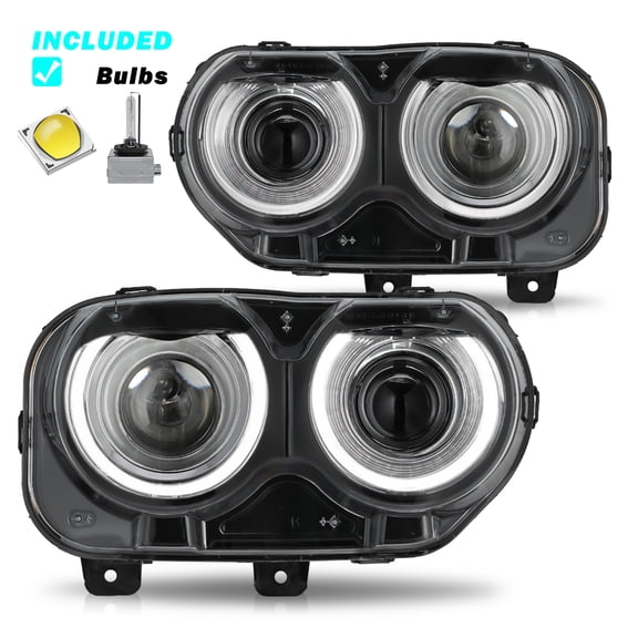 For 2015-2022 Dodge Challenger Black HID Xenon w/Bulbs Driver and Passenger Headlights Set