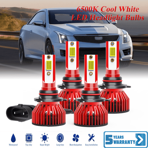 For Cadillac ATS 2013-2019 High Low Beam Bulb Combo - 30,000LMLED Headlight Bulb Kit, 6500K Cool White 600% Super-Bright Bulb, Plug & Play