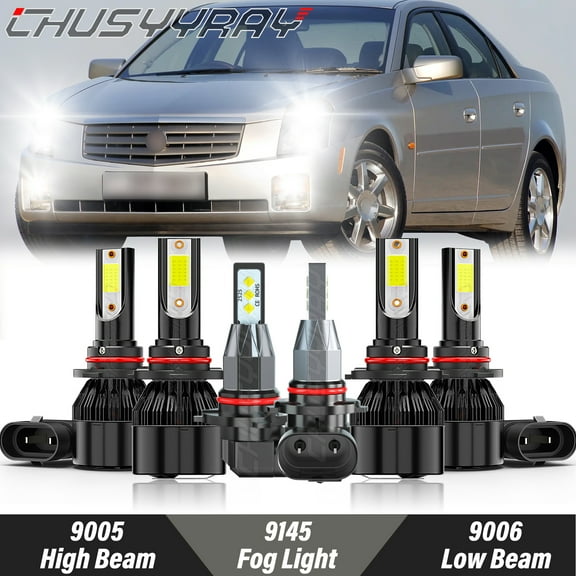 For Cadillac CTS 2003 2004 2005 2006 2007 LED Headlight Fog Light Bulbs Upgrade Kit 6000K White Qty 6
