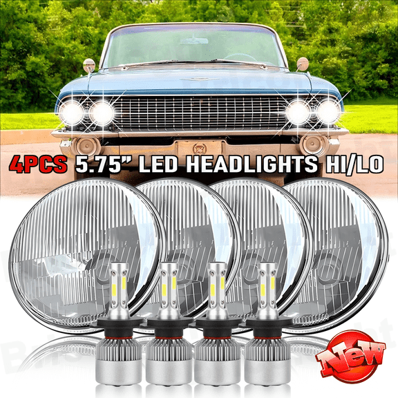 For Cadillac DeVille 1962-1974 4PCS 5-3/4" 5.75" LED Headlights Hi-Lo Beam Bulbs