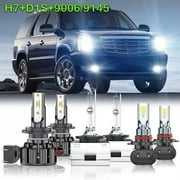 For Cadillac Escalade 2007 2008 H7+D1S LED/HID Headlight Hi-Lo beam + 9006 Fog Light Bulbs Kit White 6x
