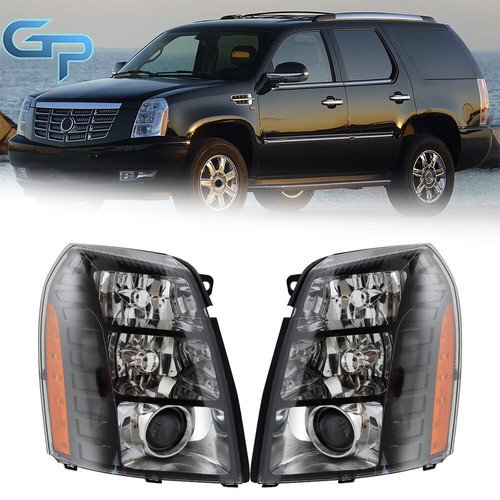 For Cadillac Escalade 2007-2014 Headlights HID w/o Bulbs & Ballast Black LH+RH