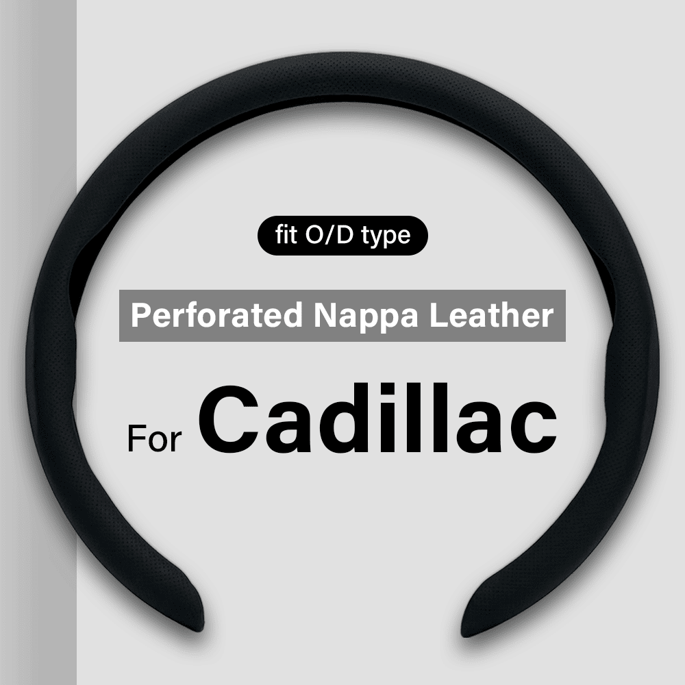 For Cadillac Ultra-thin Nappa Leather Steering Wheel Cover, Clip on Breathable and Anti-Slip Design, Black Car Accessories Fit for 14.5”-15”